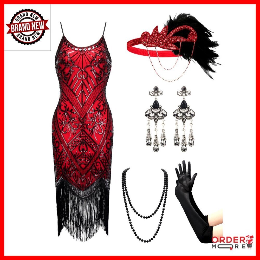Sequin Fringe Flapper Dress 1920s Gatsby Cocktail Party Prom